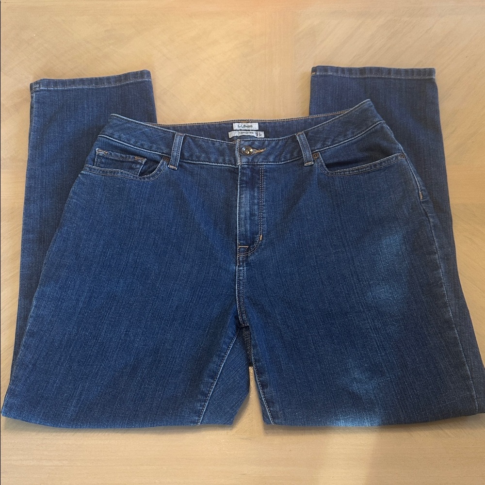 LL Bean Jeans Womens 12 Petite Blue Dark Wash Classic Fit Straight Leg Casual